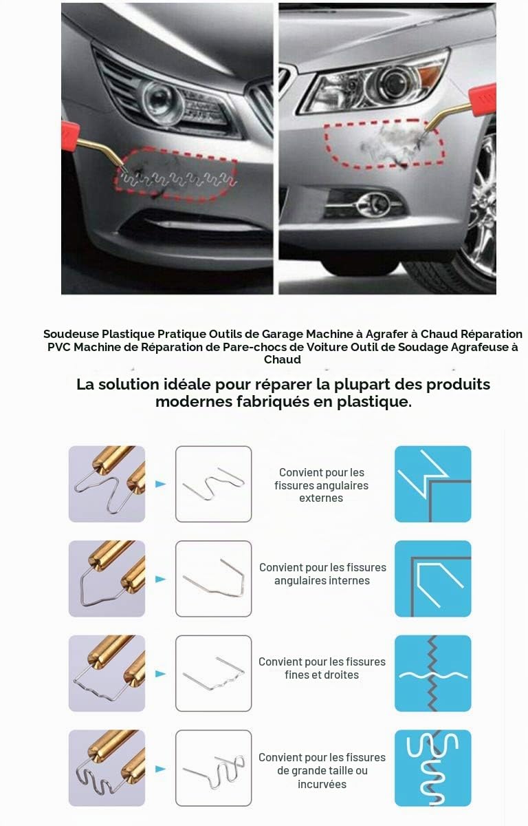 150W Kit de réparation de pare-chocs de machine de soudure en plastique, Kit de réparation de soudure en plastique pour kayak/canoa, Kit de réparation de pare-chocs en plastique plat