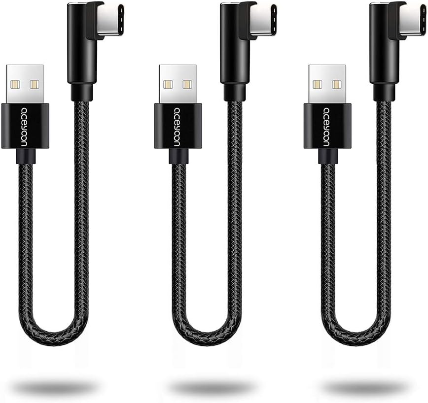 [3 Pack] aceyoon Right Angle USB C 1ft Braided 90 Degree USB C Fast Charger and Data Sync L Shape Type C Powerline Cord Compatible for S10/S9/S8, P30/P20/P10 and More USBC Devices