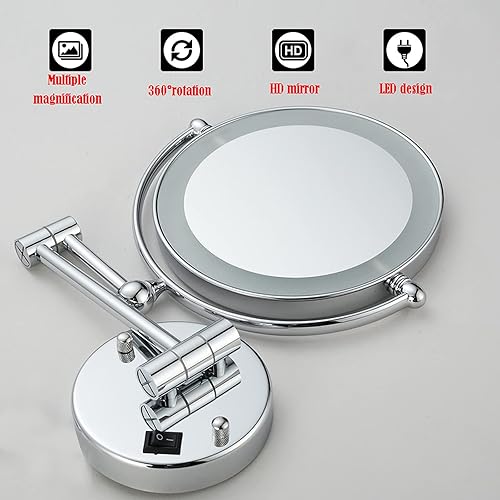 Miniatura 6 de Espejo de maquillaje montado en la pared, espejo de tocador de aumento de baño, giratorio de 360 grados de doble cara portátil para mesa, baño,