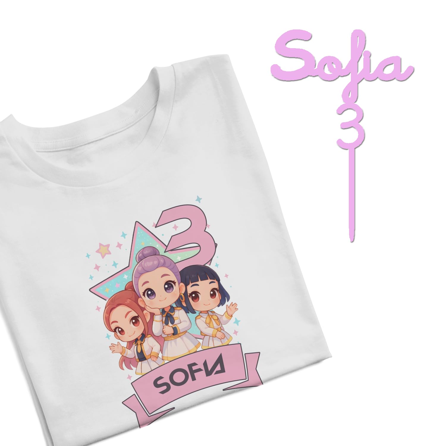 Evyre KPOP Birthday T-Shirt Personalised Name and Age with Topper Anniversary Cake Gift Party Huntrix Sajaboys Boys Girls Unisex Children's Sweatshirt (Star) — view 10