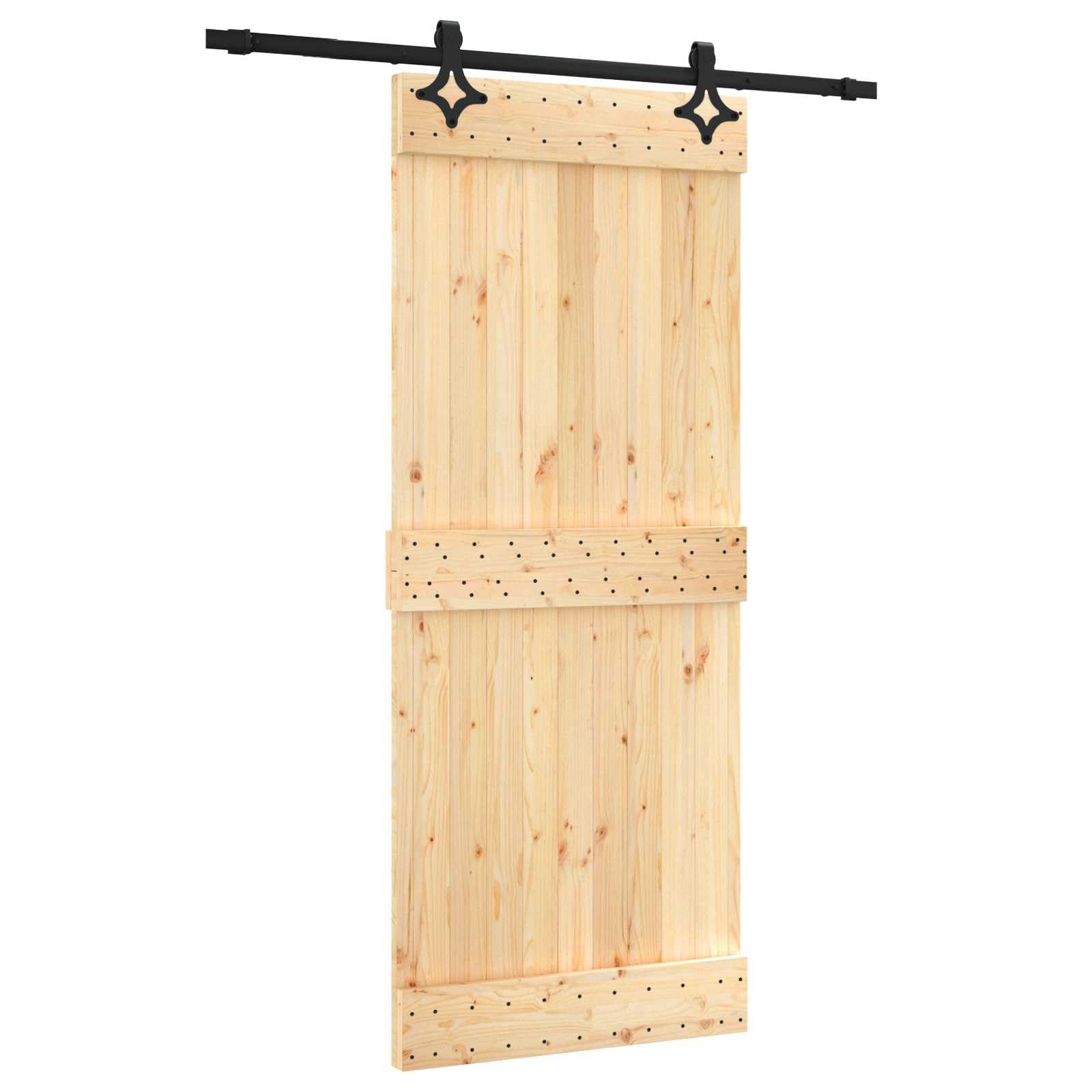 Porta scorrevole in legno di pino, 85 x 210 cm | Binario in acciaio verniciato a polvere, meccanismo superiore, salvaspazio, design minimalista