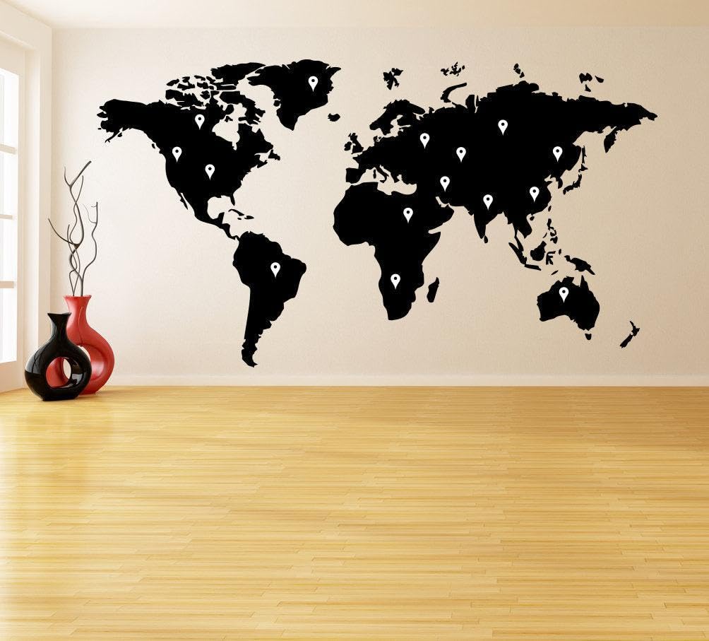 Naklejka ścienna z mapą świata, duża winylowa naklejka wielkiego globusu podróżnego do sypialni salonu dekoracja 80 x 40 cm