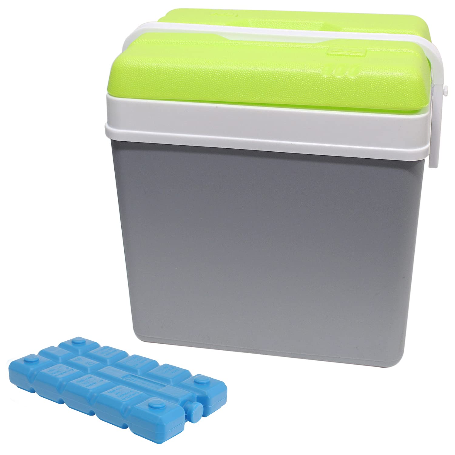 Large 24L Insulated Cooler Box Camping Drinks Ice Festival Beach Picnic Travel (Grey Cool Box & Ice Blocks)