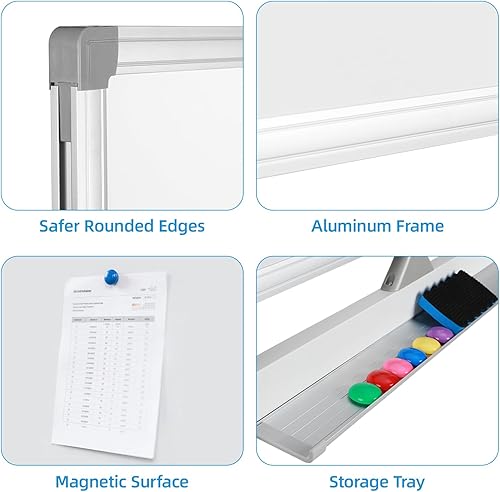 Miniatura 5 de VOWNER Pizarra blanca magnética de doble cara, 72 x 40 pulgadas, pizarra móvil grande de borrado en seco, pizarra blanca reversible con marco y
