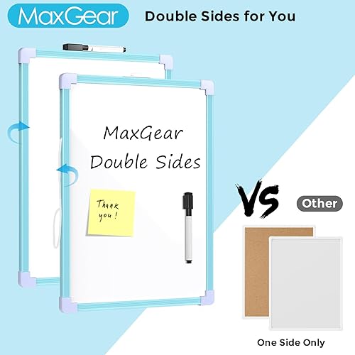Vista 13 de MaxGear Pizarra blanca colgante de doble cara para pared, pizarra blanca colgante de 16 x 12 pulgadas, pequeña pizarra blanca de borrado en seco