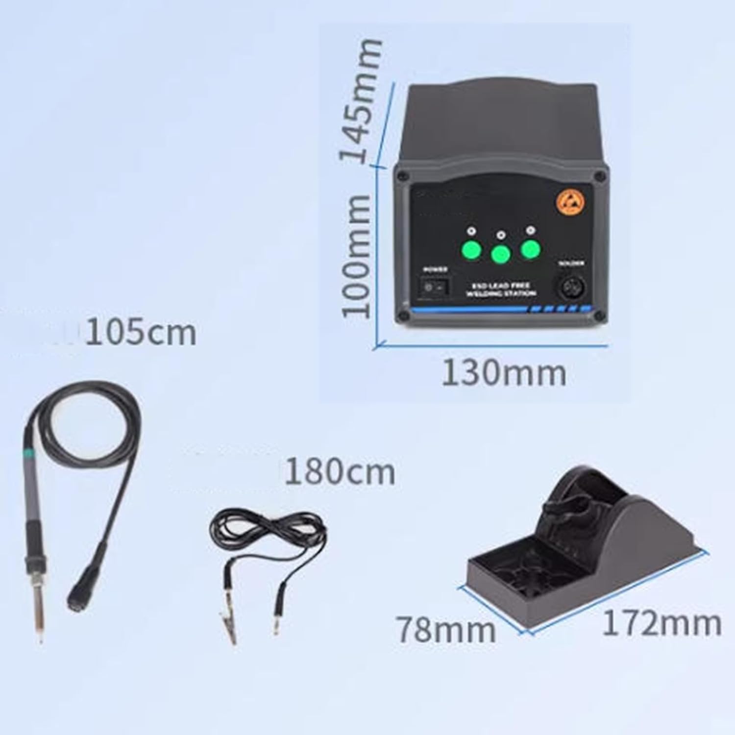 Zestaw lutowniczy na gorące powietrze 90 W z wyświetlaczem LCD, regulowana temperatura 200℃ ~ 420°C, idealny do naprawy i naprawy SMD, zawiera kabel uchwytu 105 cm