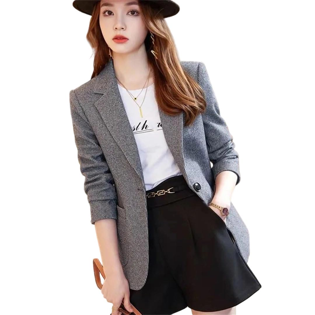 Womens Woolen Blazer Jacket Elegant High End Slim Notched Collar Single Button Tops