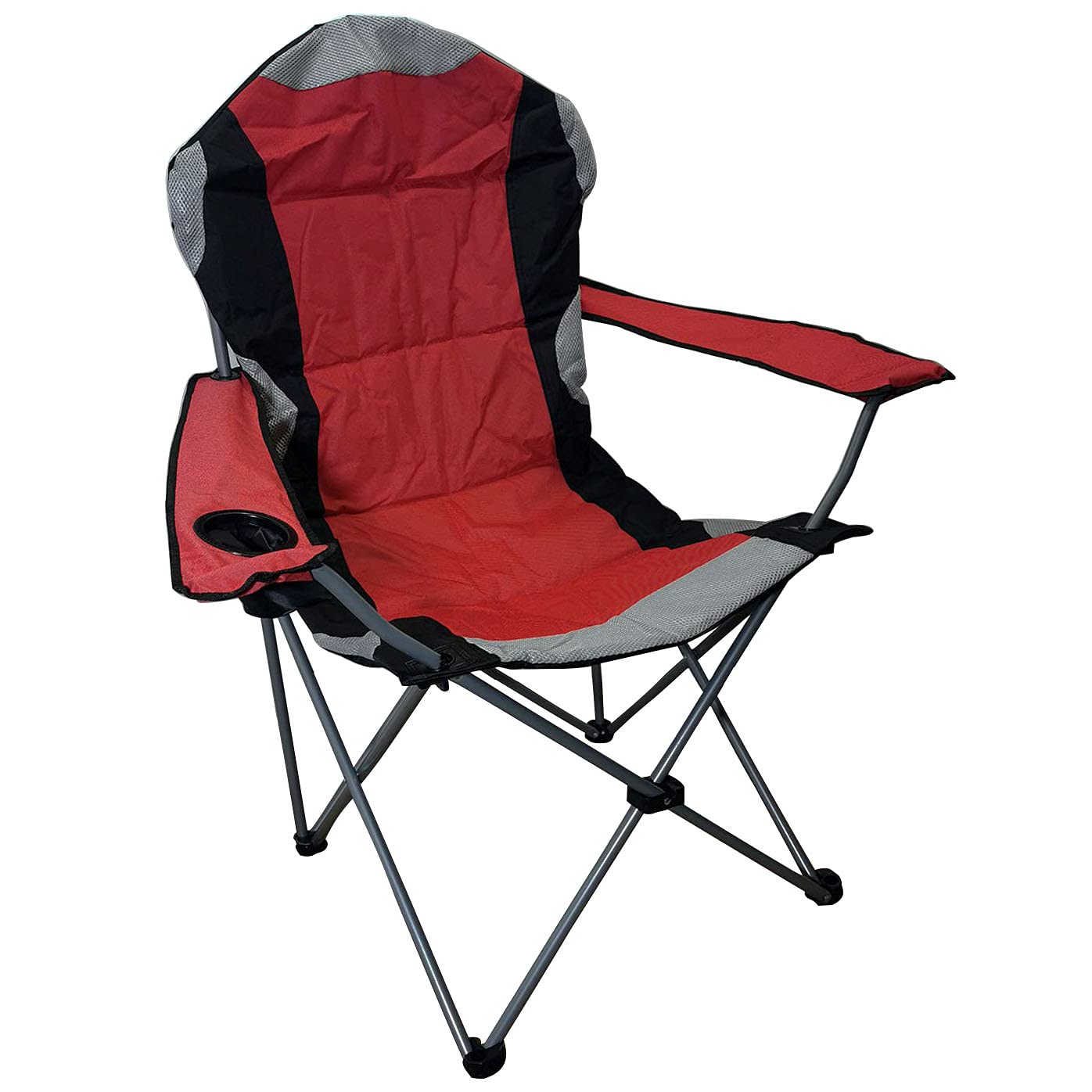 Faboer Folding Camping Deluxe Chairs Heavy Duty Luxury Padded with Cup Holder High Back Red