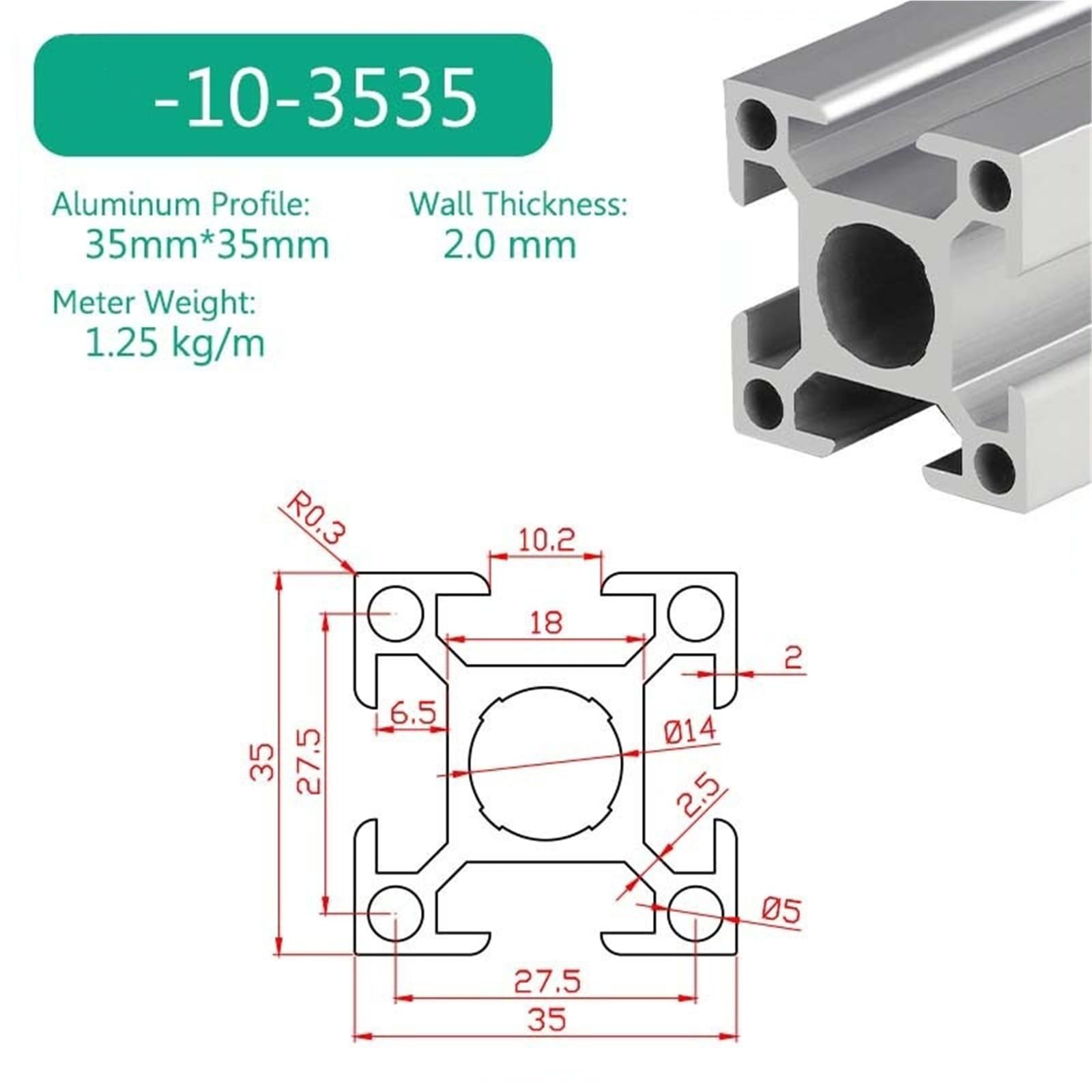 GTPBAO Telaio in estrusione di alluminio 3535 con scanalatura da 10,2 mm, profilo in tubo quadrato 3535 anodizzato argento for rack for apparecchiature Binario estruso(600mm 23.62" long)