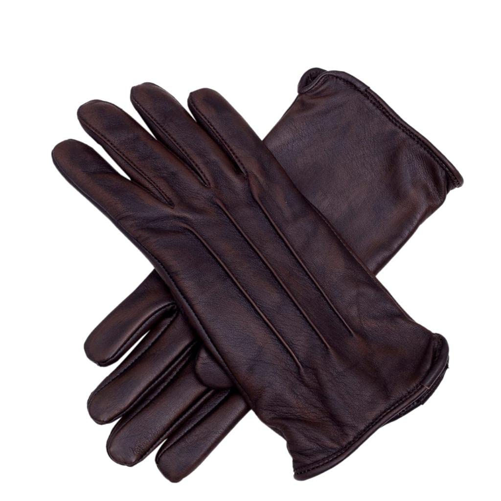 Men's Lamb Skin Leather Luxury Dress Gloves With Cashmere Lining And Extended Length Upto 2 Inches From Wrist (Brown, Medium)