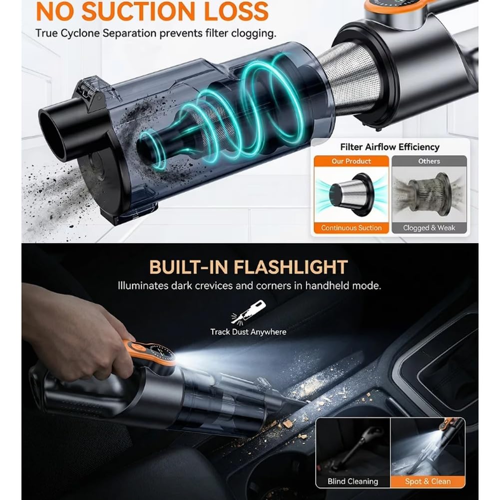 Aspiradora de Mano Inalámbrica Multifuncional para Coche, Aspiradora de Mano Recargable con Iluminación LED para el Hogar y el Coche