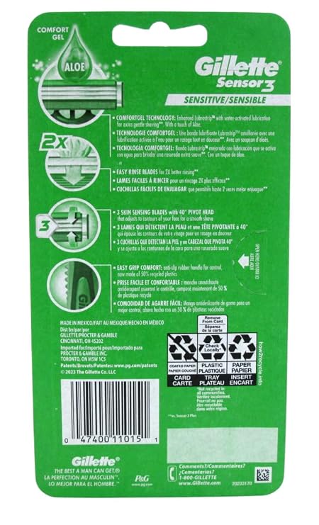 Gillette Sensor 3 Disposable Razors Men's 4 Each (Pack of 2)