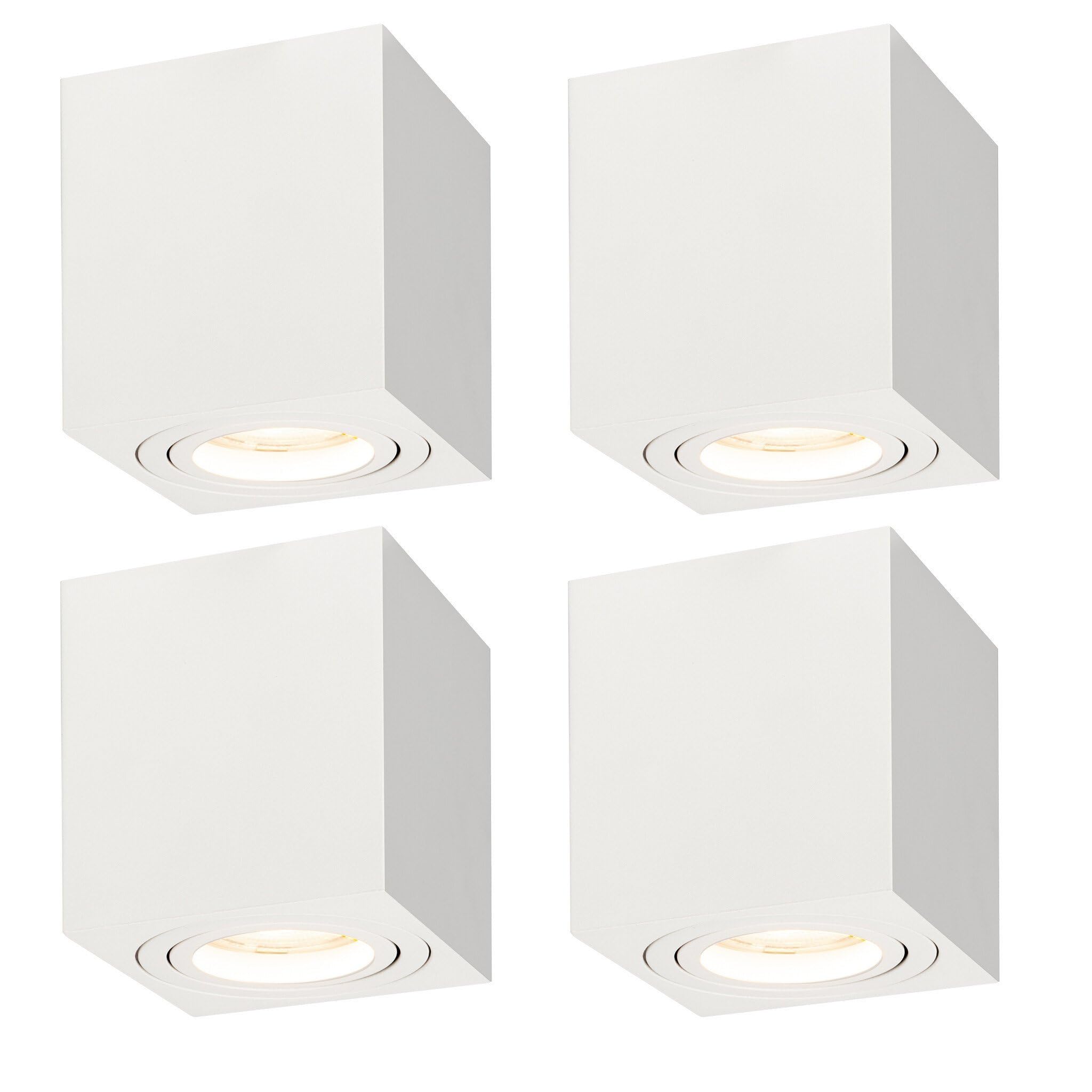Ledvion 4 pezzi faretto LED da superficie bianco quadrato 3W bianco caldo