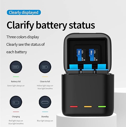 Miniatura 3 de TELESIN Caja de carga magnética de almacenamiento de batería de triple cargador con batería Hero 11 Hero 109, cable USB tipo C para cámaras de
