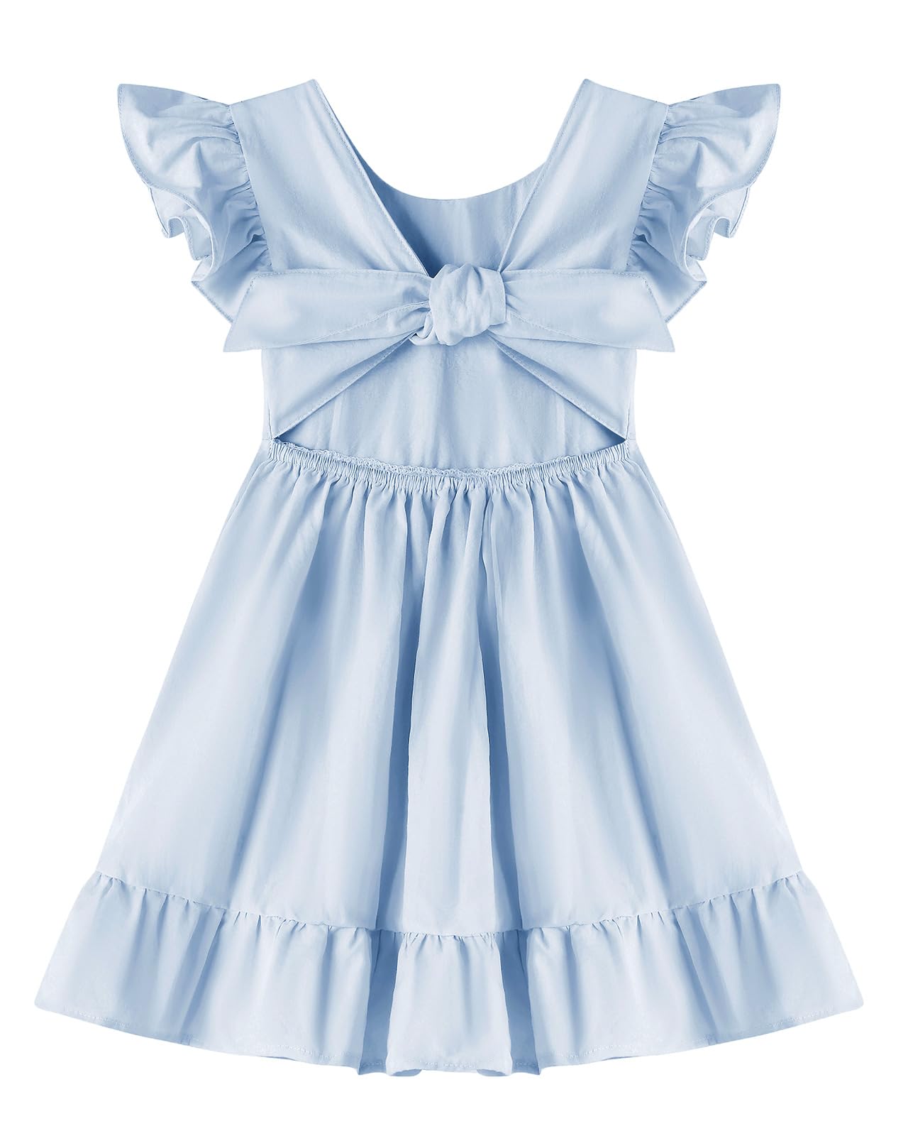 Dutebare Toddler Girls Swing Dress Linen Backless Tie Back Ruffle Hem Kid Casual Beach Dresses