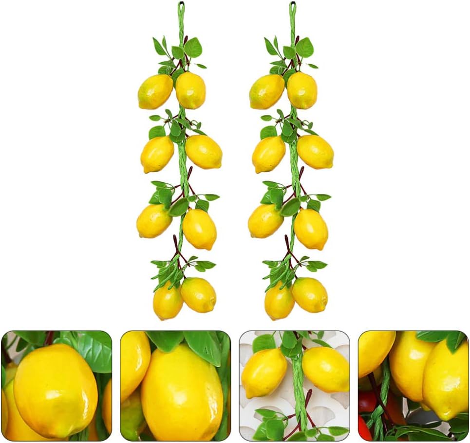 Toyvian Artificial Lemon String Garland 2 Bunches Fake Lemon Fruits Plants Bonsai Mini Hanging Lemon Props Food Vegetables Kitchen Photography Props for Home Decor (Pack of 2)