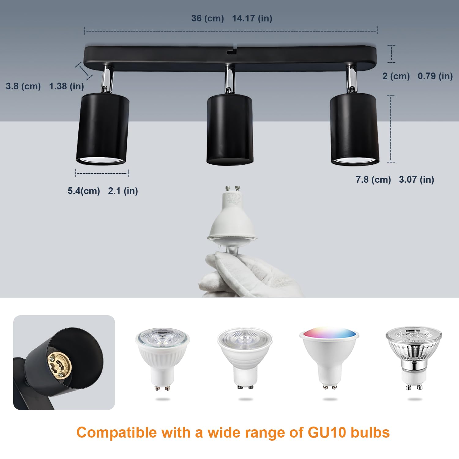 Sweier Faretti da Soffitto GU10, 5W Plafoniera LED Faretti 3 Luce, 430LM Bianco Caldo 3000K Faretto da Parete Nero, Lampada Faretti Soffitto Orientabili per Negozio,Bar,Vetrina,Cucina