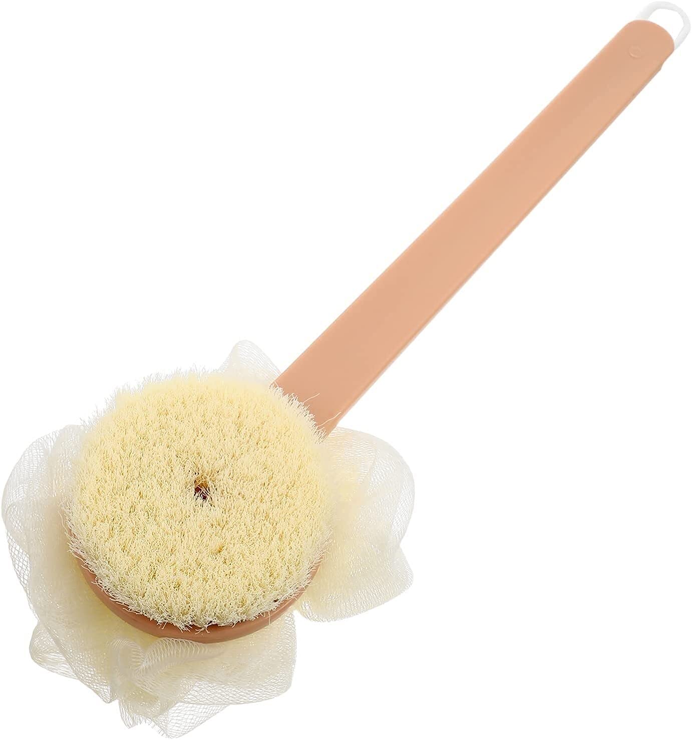 2-in-1-Duschbürste, Rückenbürste mit Badekugel, Langer Griff, Körperpeeling, Rückenwäscher, Bade- und Körperbürsten