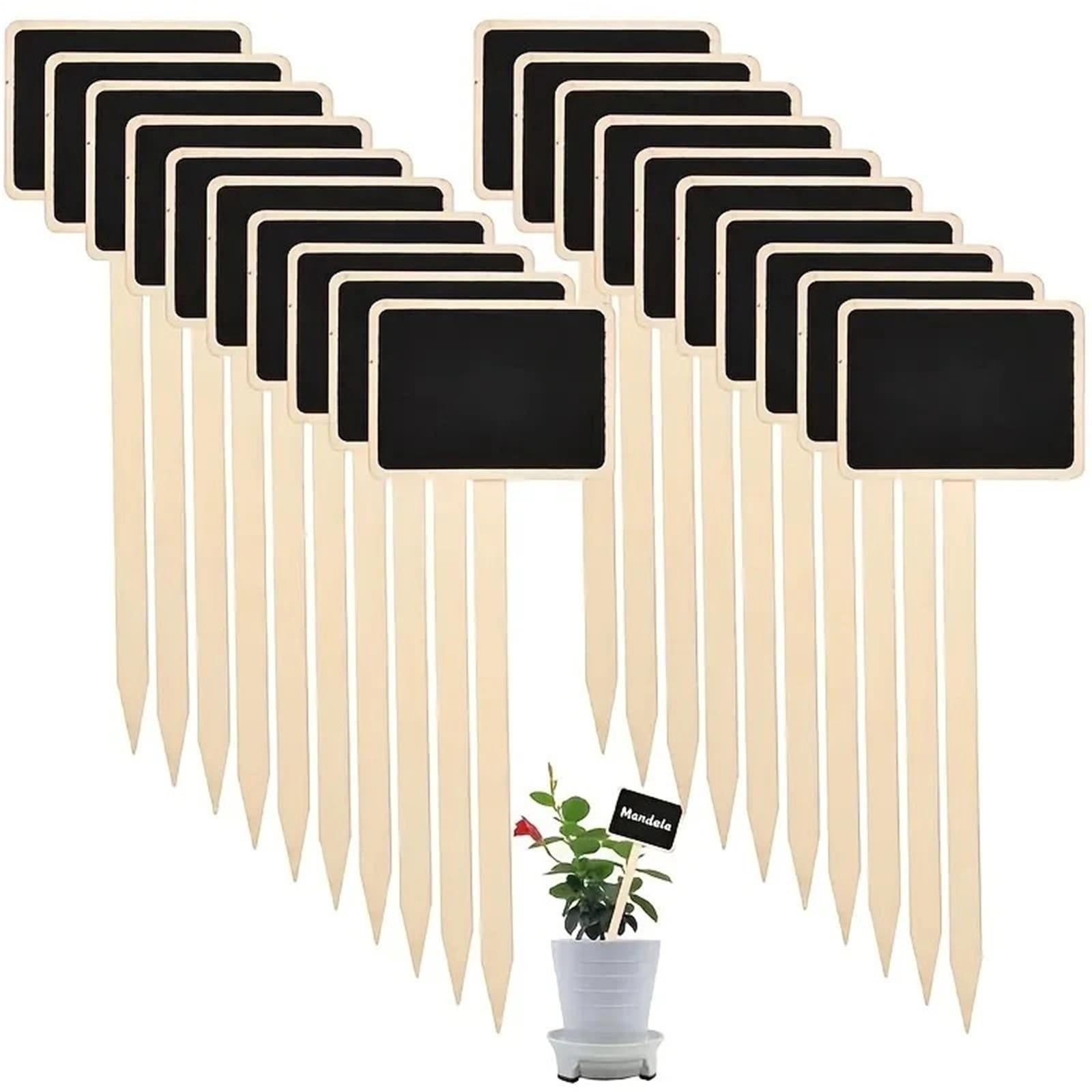 Lot de 100 étiquettes rustiques en bois pour plantes en forme de T, tableau noir, tableau à message à fixer au sol