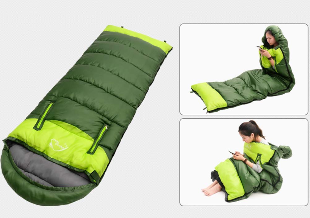 Sacchi a Pelo da Campeggio Sacchi a Pelo Sacco a Compressione Leggero Avvolge Zip Compressa All'aperto Spessa Calda Interna Pausa Pranzo Viaggio Cotone Impermeabile, Verde,A1.35kg