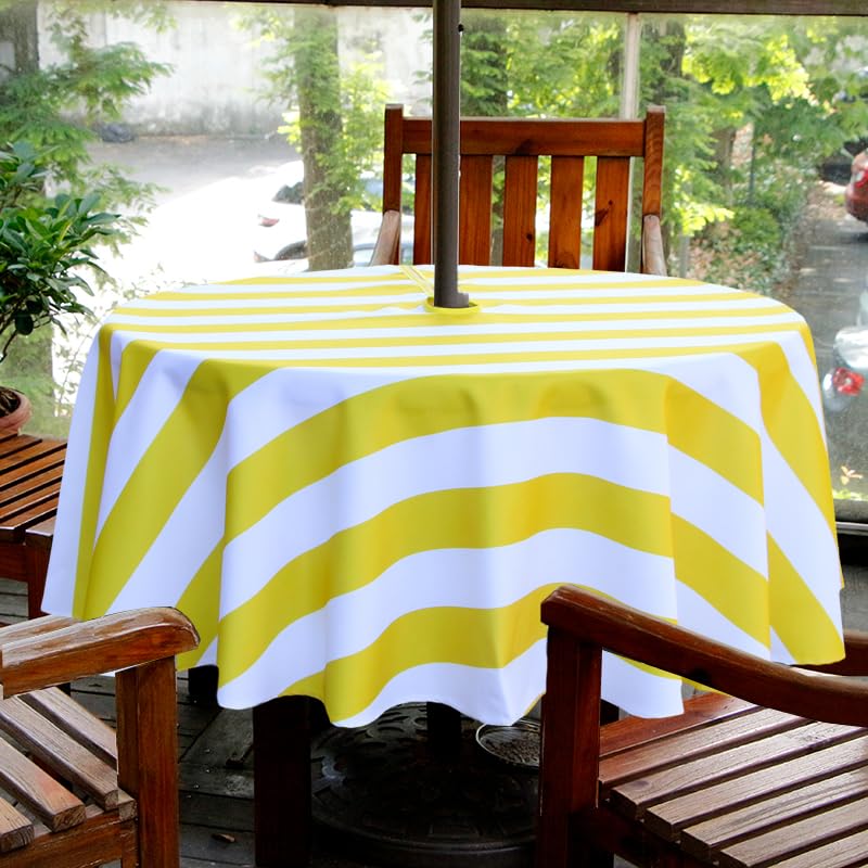 Image of EHouseHome Outdoor and Indoor 70inch Round Tablecloth with Umbrella Hole and Zipper, Waterproof Zippered Patio Cloths, Spring /Summer Table Covers for Backyard Circular Table /BBQs /Picnic