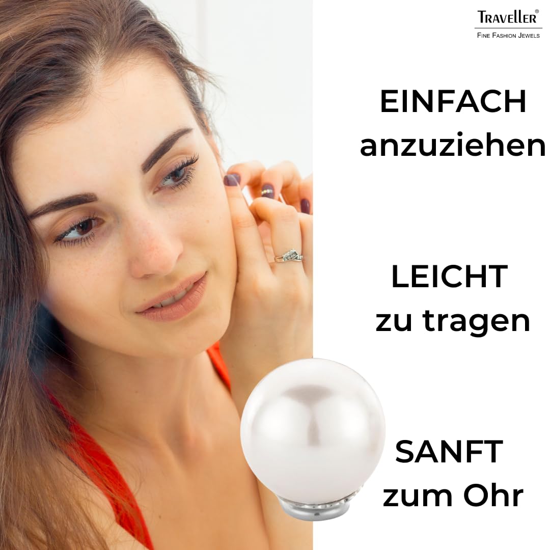 Traveller Ohrclip - Damen - Silberfarben - Perle - 14 mm - Weiss - Platiniert - 801114