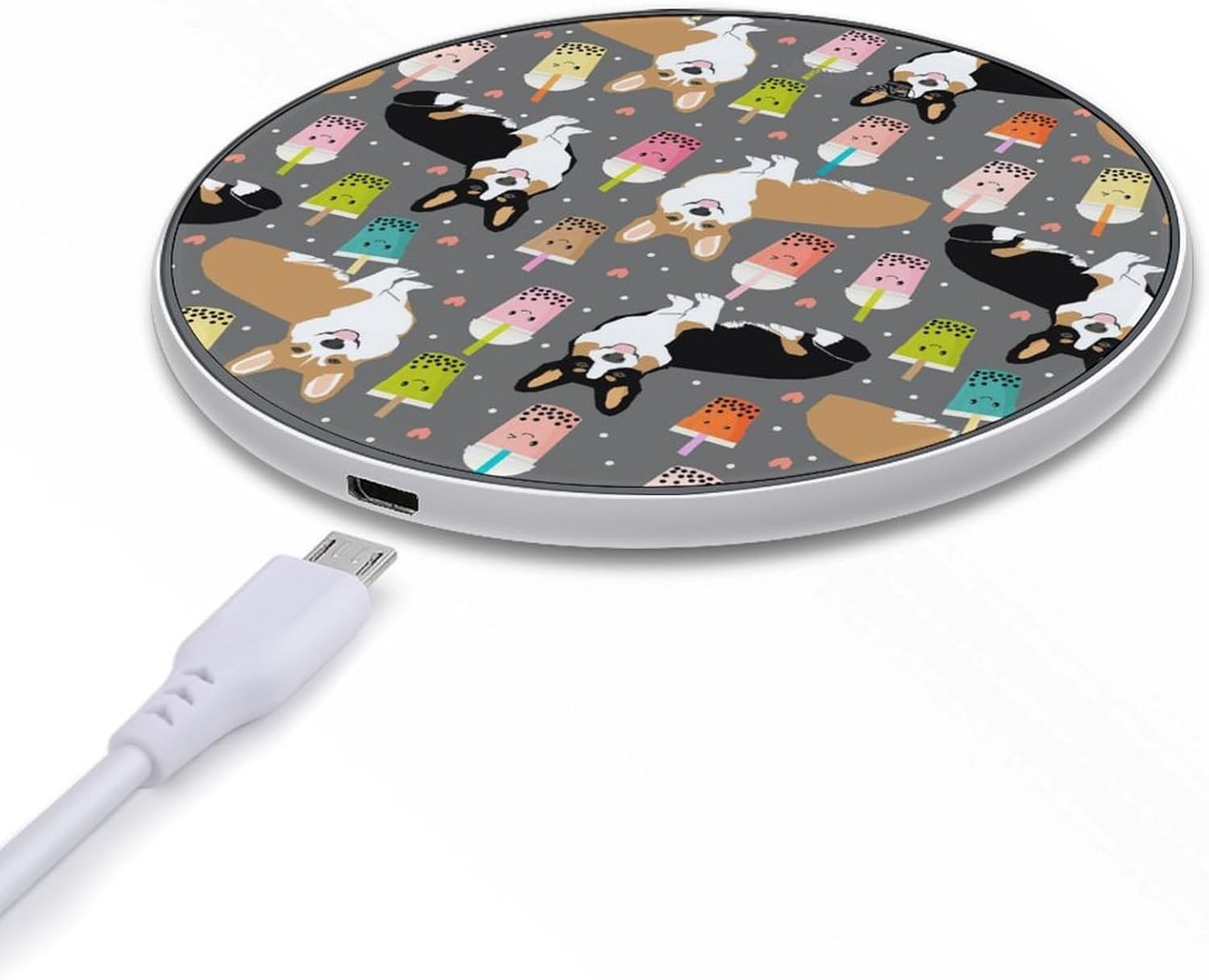 Cute Corgi Pet and Milk Tea Qi‑Certified 10W Fast Wireless Charging Pad, Slim Anti‑Slip Portable Wireless Charger with USB Cable for Qi‑Enabled Smart Phones image 5