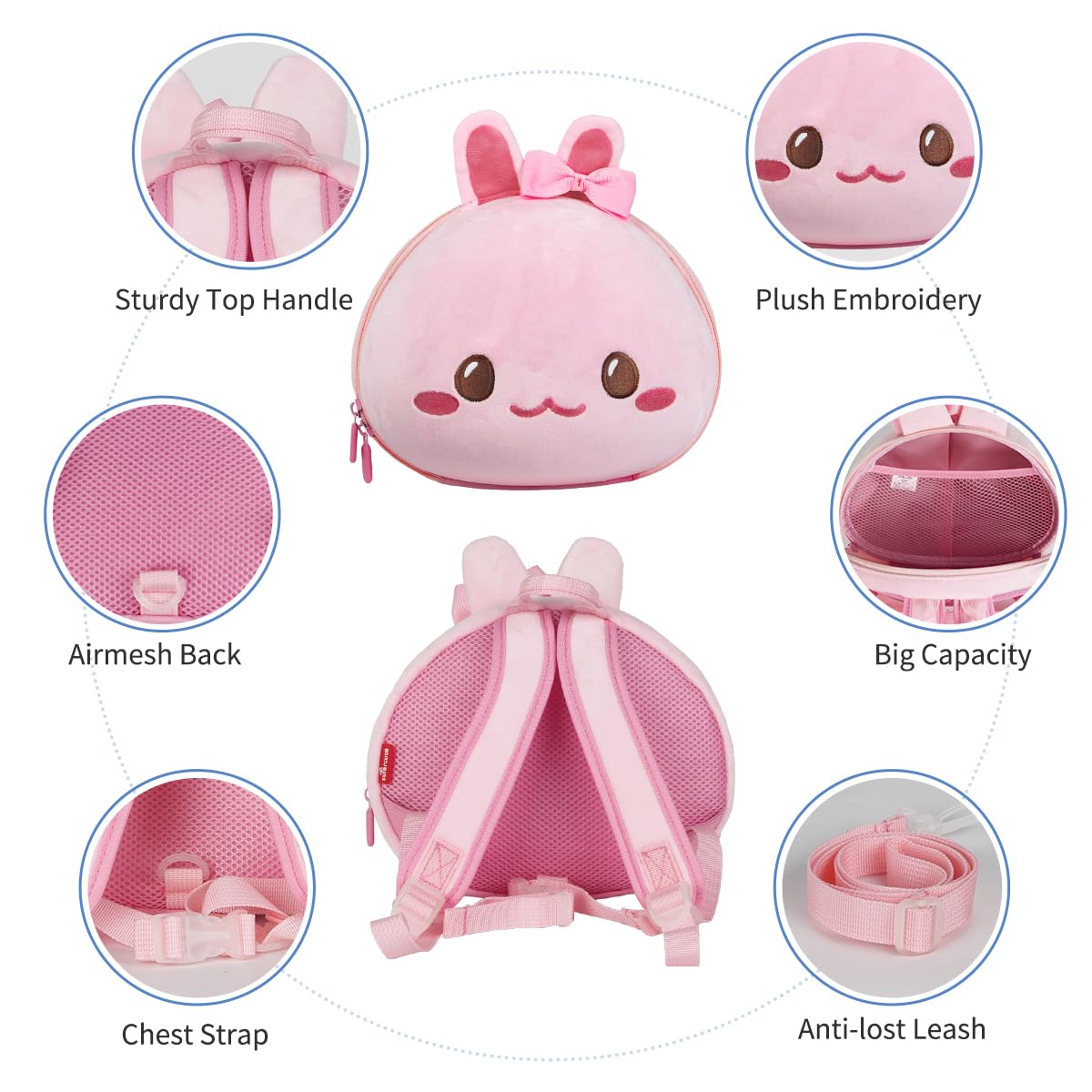 Supercute Little Kids Backpack for 2-6 Years Old, Toddler Lightweight Preschool Backpack with Safety Leash for Boys and Girls (Rabbit)