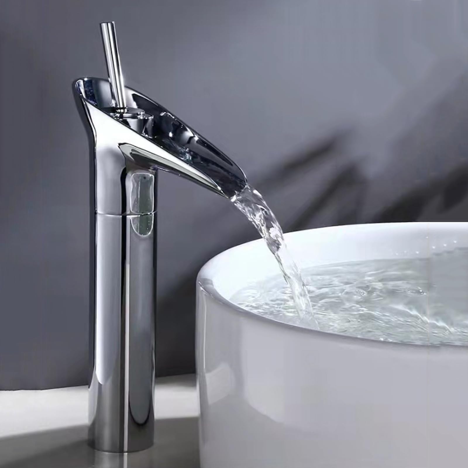 Wasserfall Wasserhahn Hoch 1 Loch Einhebel Waschtischarmatur Hoher Auslauf Warm Und Kalt Wasserhahn Bad,Chrom