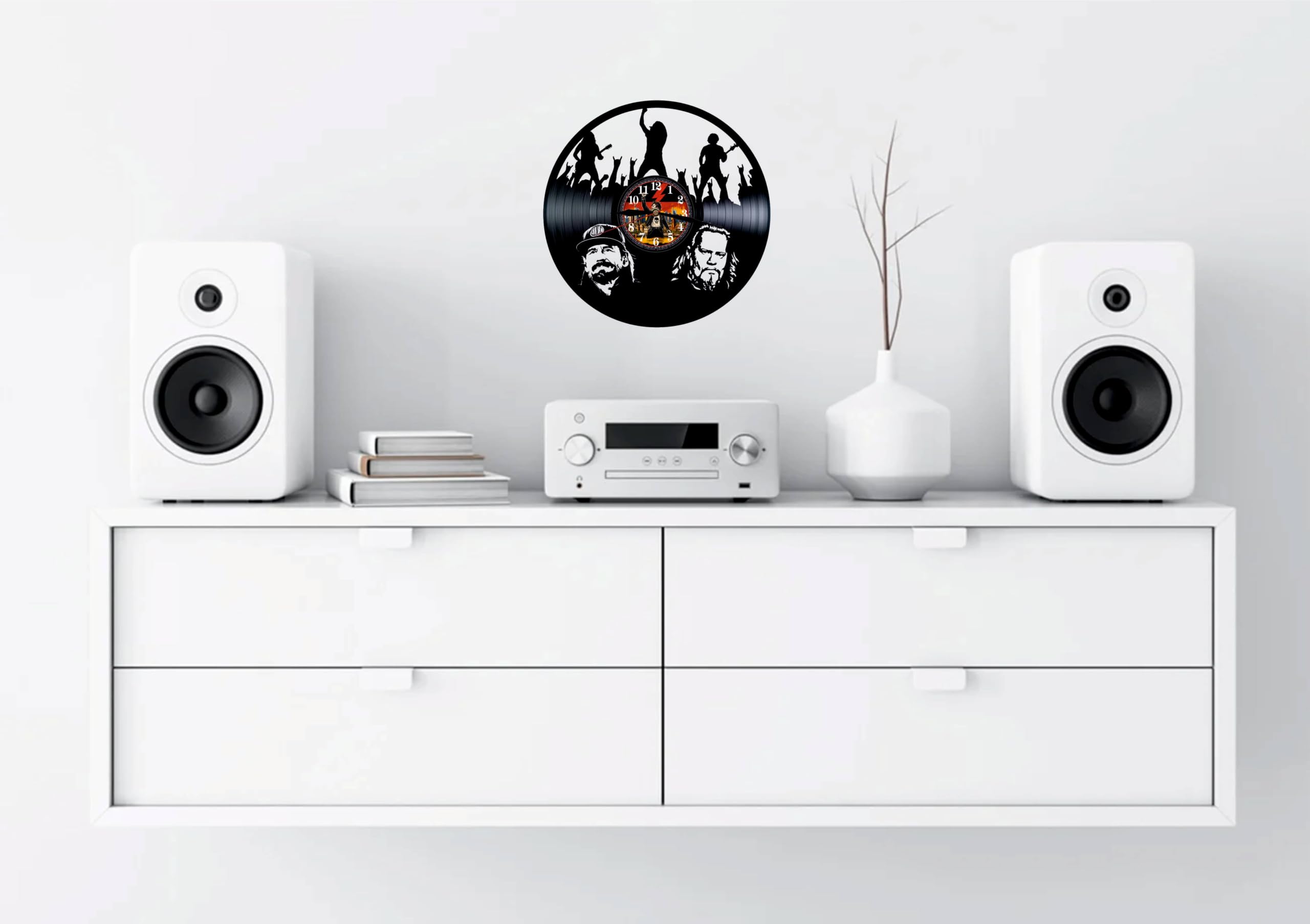 Deutschrock, Wanduhr oder Vinyl-Schallplatten, Silhouette, Oi!-Stil, 30 cm, Wanddekoration (Schallplattenuhr)