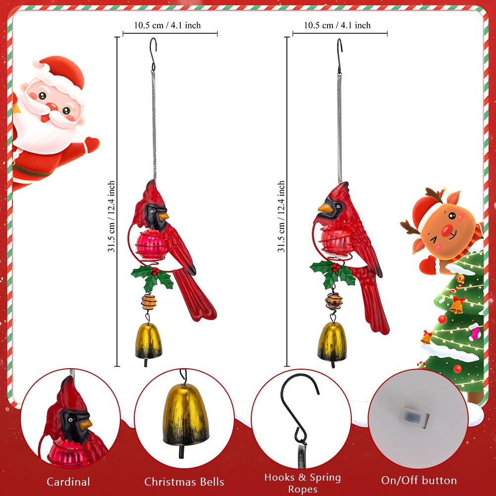 Confezione da 2 luci solari cardinali a forma di uccellino rosso, con molle rimbalzanti, decorazione natalizia per esterni, interni, giardino, cortile, portico