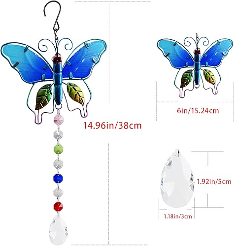 Miniatura 2 de Andiker Atrapasoles de cristal colgantes, adorno de prismas de bola de cristal de mariposa de vidriera, decoración del hogar para ventanas, lámpara