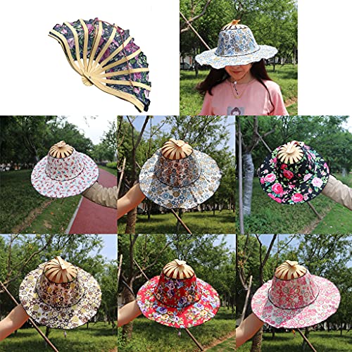 Abanico plegable de bambú con sombrero para mujer miniatura 2