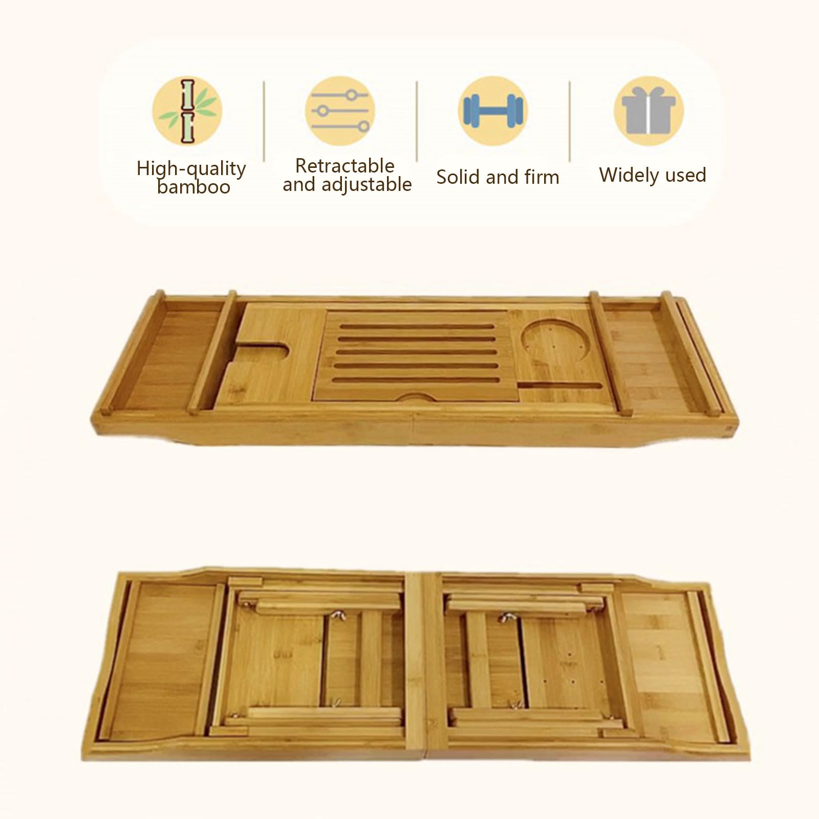 Combo de Bandeja de Desayuno de Bath Caddy - Bandeja y Bandeja de Cama de Madera de bambú Natural con pies Plegables, Soporte de tabletas, Soporte de jabón de Vidrio de Vino,Natural