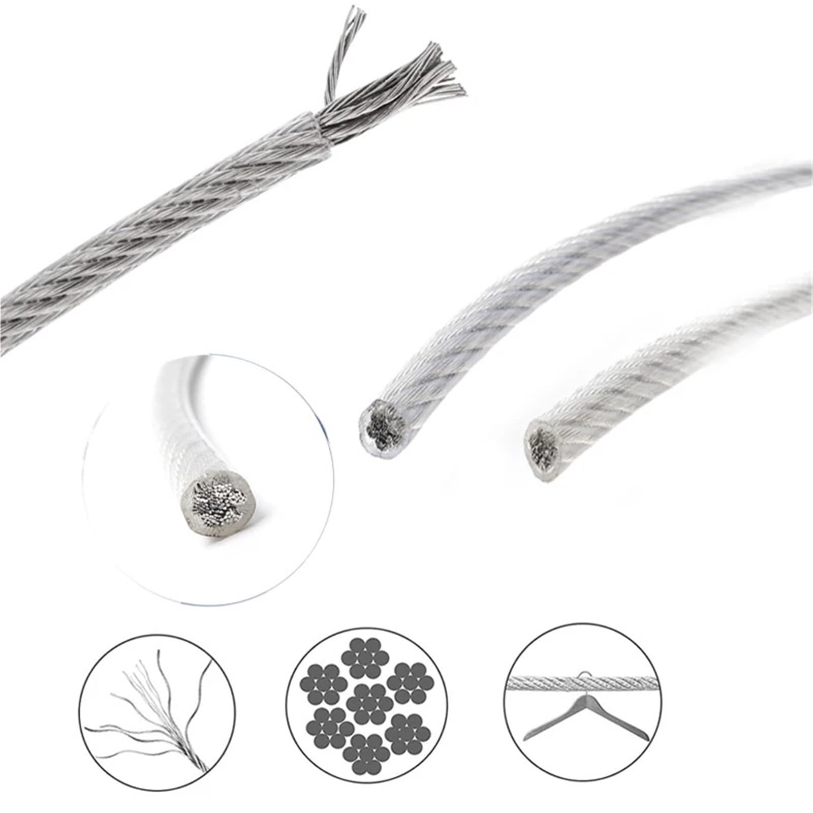 50,0 m 304PVC kunststoffbeschichtetes Drahtseil 7 * 7 Struktur Edelstahldrahtseil Beschichtetes Gummiseil Balkon-Wäscheleine