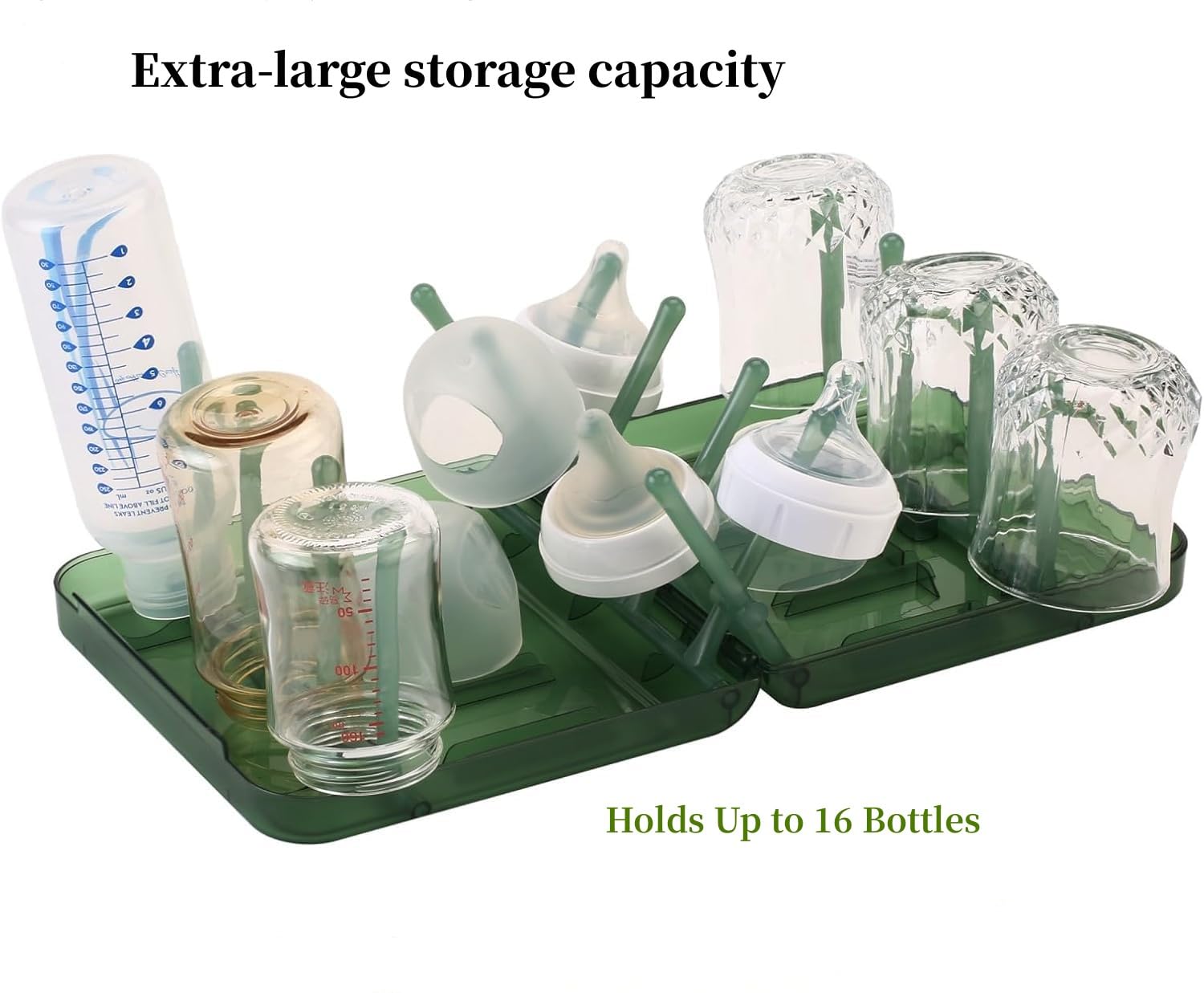 WHNL Space-Saving Foldable Baby Bottle Drying Rack,16 Ribs Portable & Multi-Purpose for Bottles, Breast Pumps & Feeding Accessories,Ideal for Daily Use 2