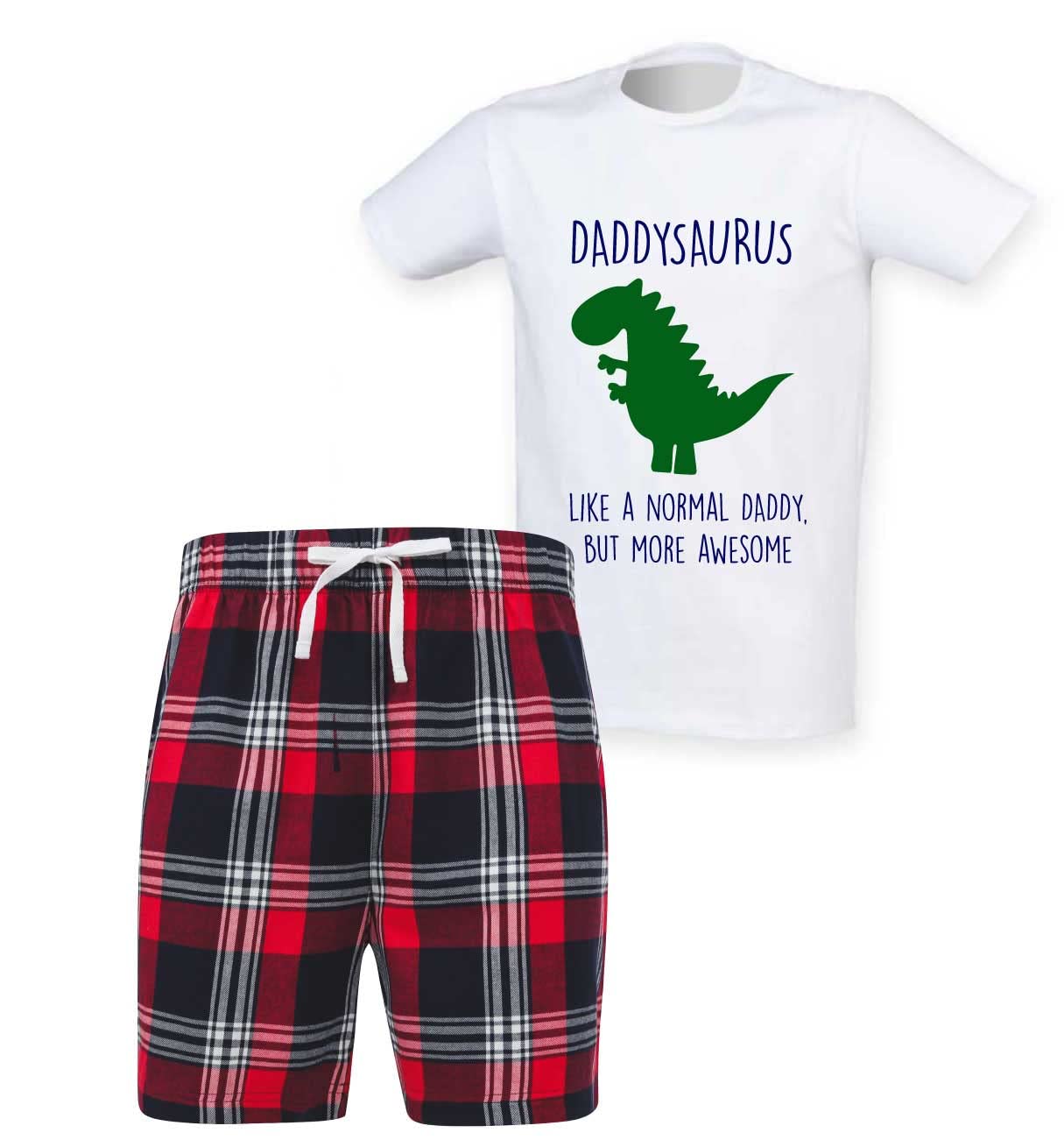 60 Second Makeover Limited Daddysaurus Daddy Dinosaur Tartan Shorts Mens Pyjamas Set Daddy Fathers Day Pyjamas For Men Dad Birthday Gifts Green Pajamas Size - XX Large
