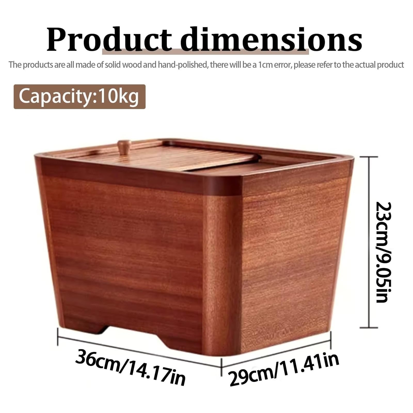 Reisbehälter aus Holz mit Deckel, Küche Versiegelter Getreidespender, Reiseimer Lebensmittel Luftdicht Vorratsdose, Holz Reisbehälter, für Müsli, Mehl, Zucker, Kaffee, Snacks, Tiernahrung