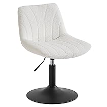 VASAGLE Sgabello da Trucco, Schienale, Sedia da Toeletta Regolabile in Altezza, Girevole a 360°, Camera da Letto Sala da Pranzo Postazione Trucco, Tessuto Peluche, Bianco Crema LJB160WD01