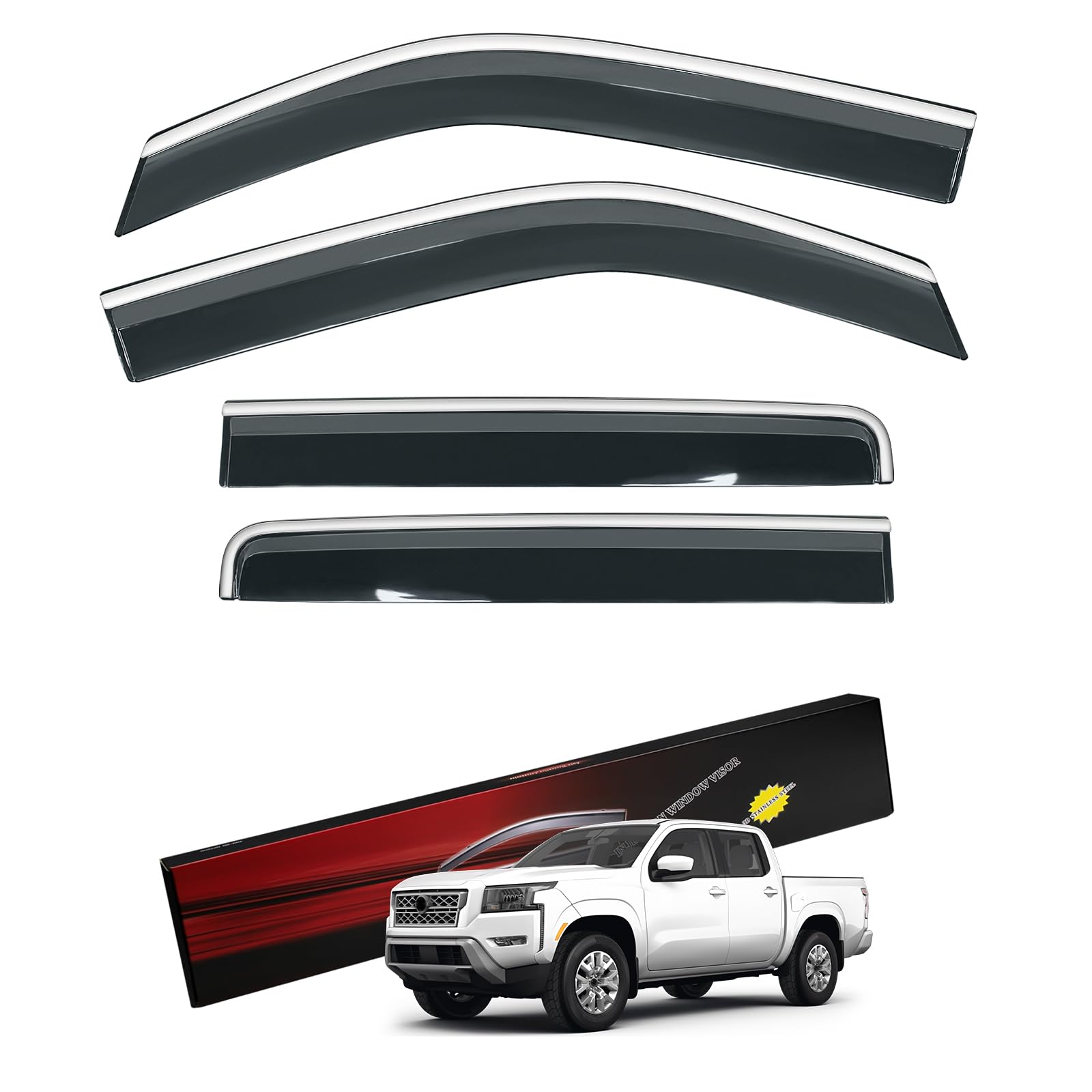 Sze Rain Guards Compatible with Nissan Frontier 2022-2025 Crew Cab Side Window Deflectors Window Visors Out-Channel Guard Deflector Vent Visor-4pcs