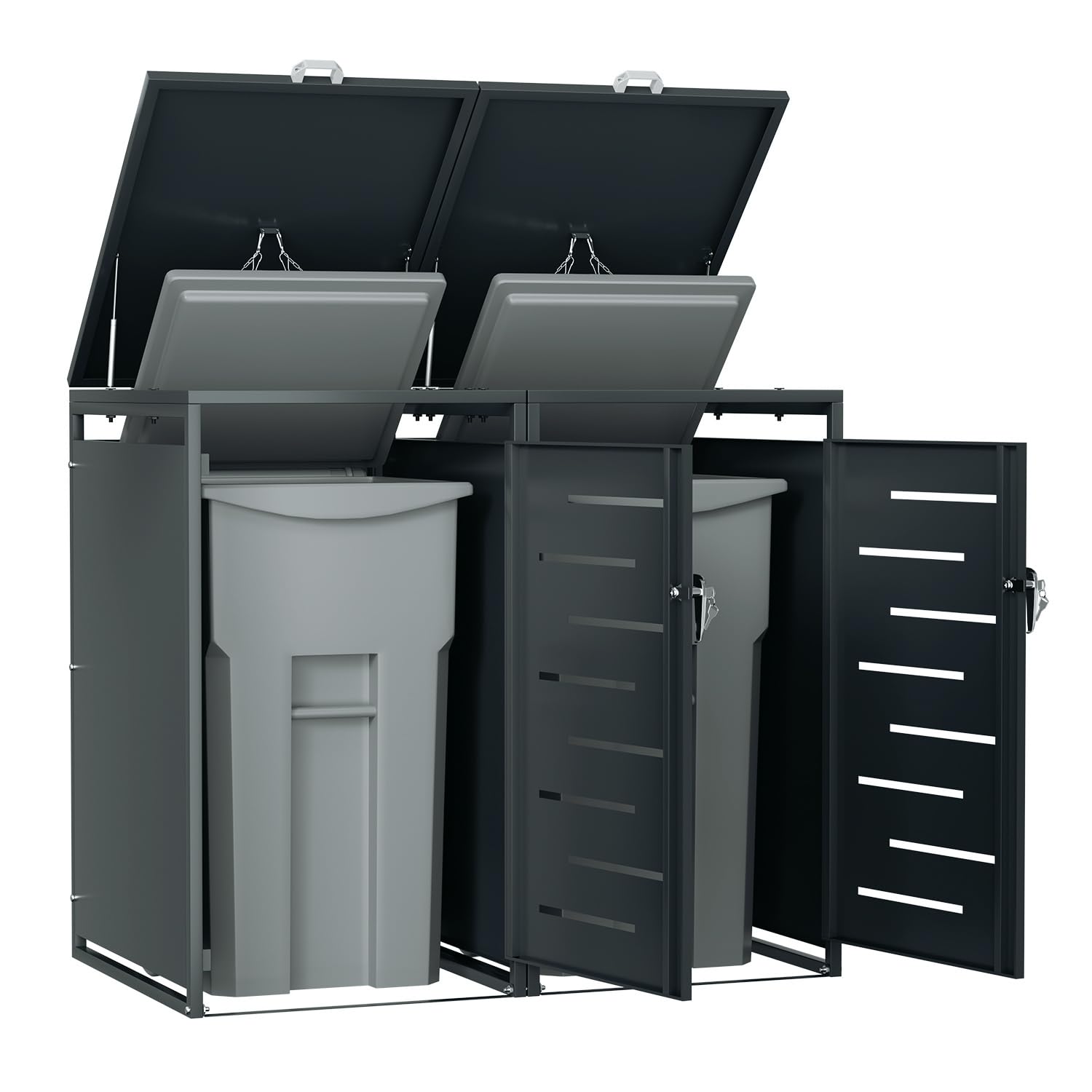 Lot de 2 cache-poubelles pour 2 poubelles de 120 l et 240 l, construction en acier revêtu par pulvérisation, verrouillable avec 2 serrures, couleur anthracite