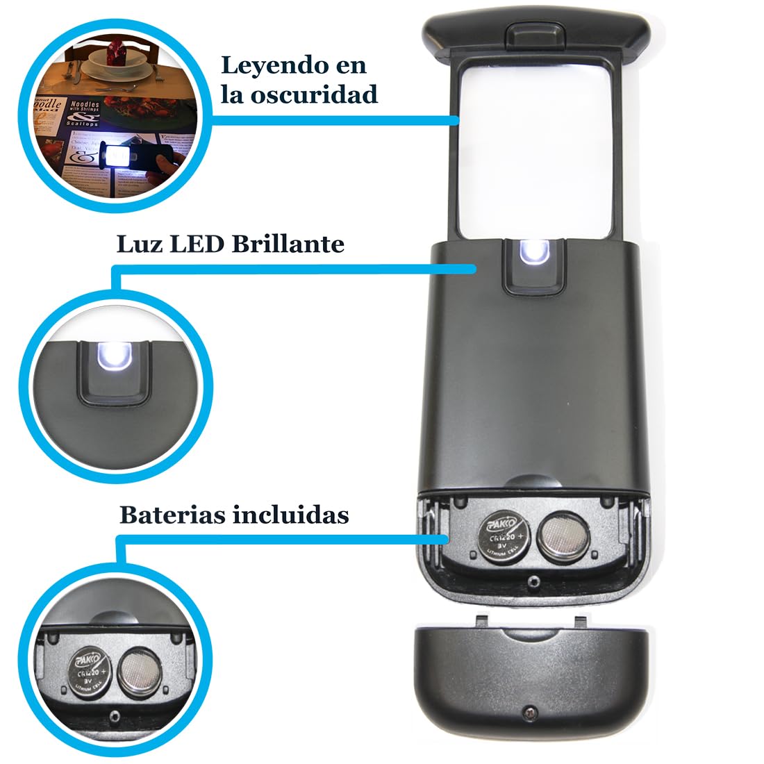 EasY Magnifier Lupa de Bolsillo con Luz LED 3.0X (300%) movil; Lupas pequeña Lectura de Gran Aumento Profesional; Lupa de Mano Niños iluminada para Leer; Regalos para Personas Mayores e Infantil
