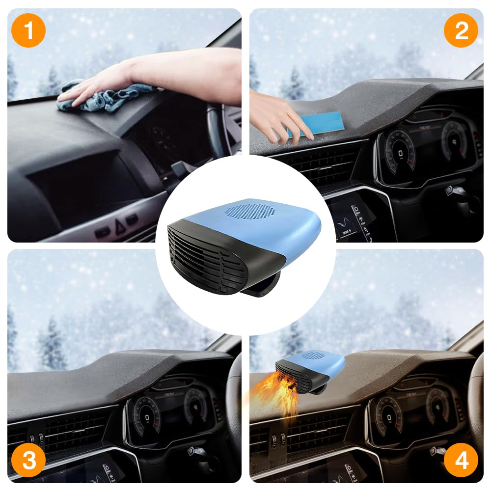 Riloer 12V 150W Ventilateur Refroidisseur de Chauffage de Voiture, Emister et Dégivreur de Fenêtre de Voiture - Ventilateur de Voiture Portable 360° Rotatif Vent Frais et Chaud