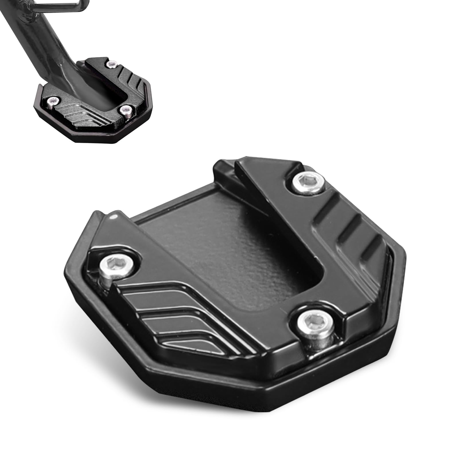 Motorcycle Kickstand Pad, Alloy Non-slip Side Support Extension Plate, Anti-sink Parking Stand Foot Mount with Enlarged Bottom, Universal Modification Accessory for Motorcycles (Black)