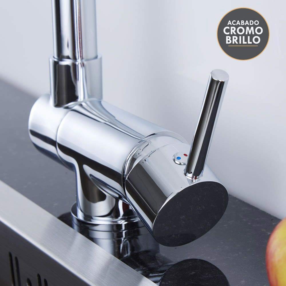 Kibath L483561 Grifo Monomando de Cocina ABATIBLE 180º de caño Alto y orientable, para fregaderos con Poco Espacio o Ventanas Cerca. Fabricado en latón Acabados en Cromo Brillo. Repuestos garantizados