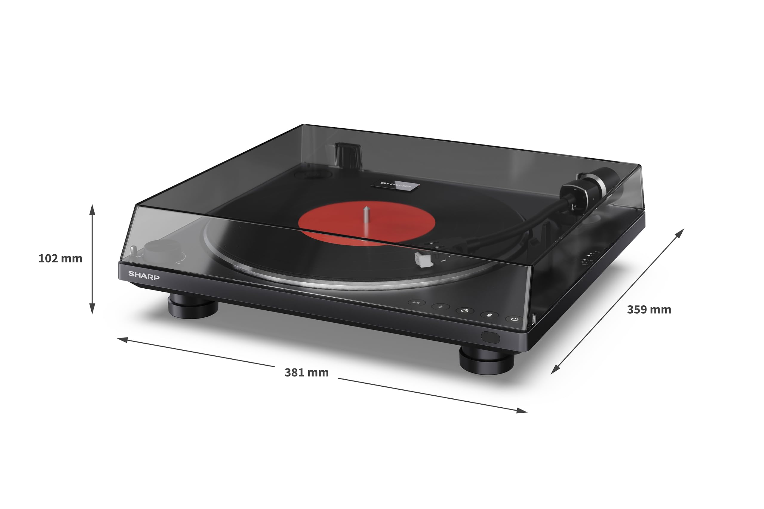 Sharp RP-TT95 vollautomatischer Plattenspieler mit Bluetooth 5.4 | Schallplattenspieler | USB-C-Recording | Audio-Technica Tonabnehmer | Staubschutzhaube | schwarzes ABS-Deck