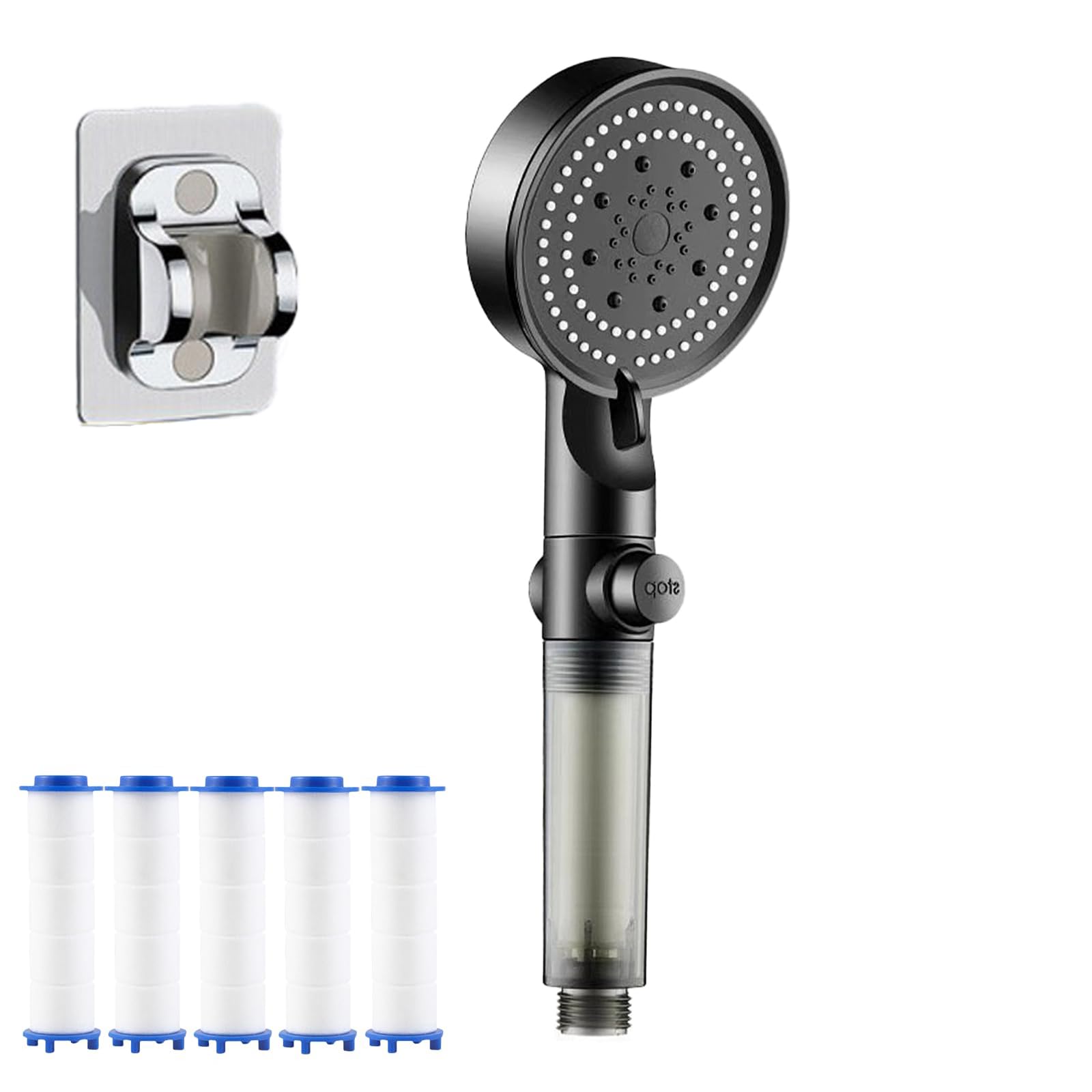 Cabezal de ducha de mano de alta presión con 5 ajustes de pulverización y filtro de agua dura, fácil instalación, estilo spa, para experiencia de ducha en casa, boquilla de silicona