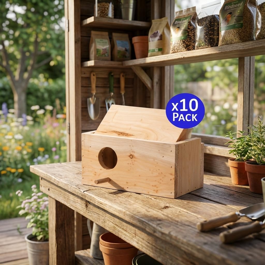 Suinga Pack 10 Nido Jaula de Madera para Pájaro, 20x10x10 cm - Nido de Madera para Pájaros Aves