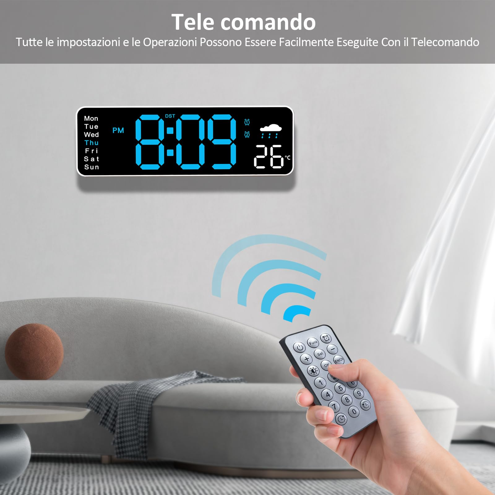 Orologio Da Parete Digitale 12 Pollici - Con Telecomando E Sensore Meteo | Per Casa E Ufficio