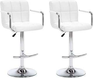 Tidyard Taburetes de Cocina Regulable en Altura Taburetes de Bar con Respaldo Sillas de Cocina 2 Unidades Cuero Sintético Blanco